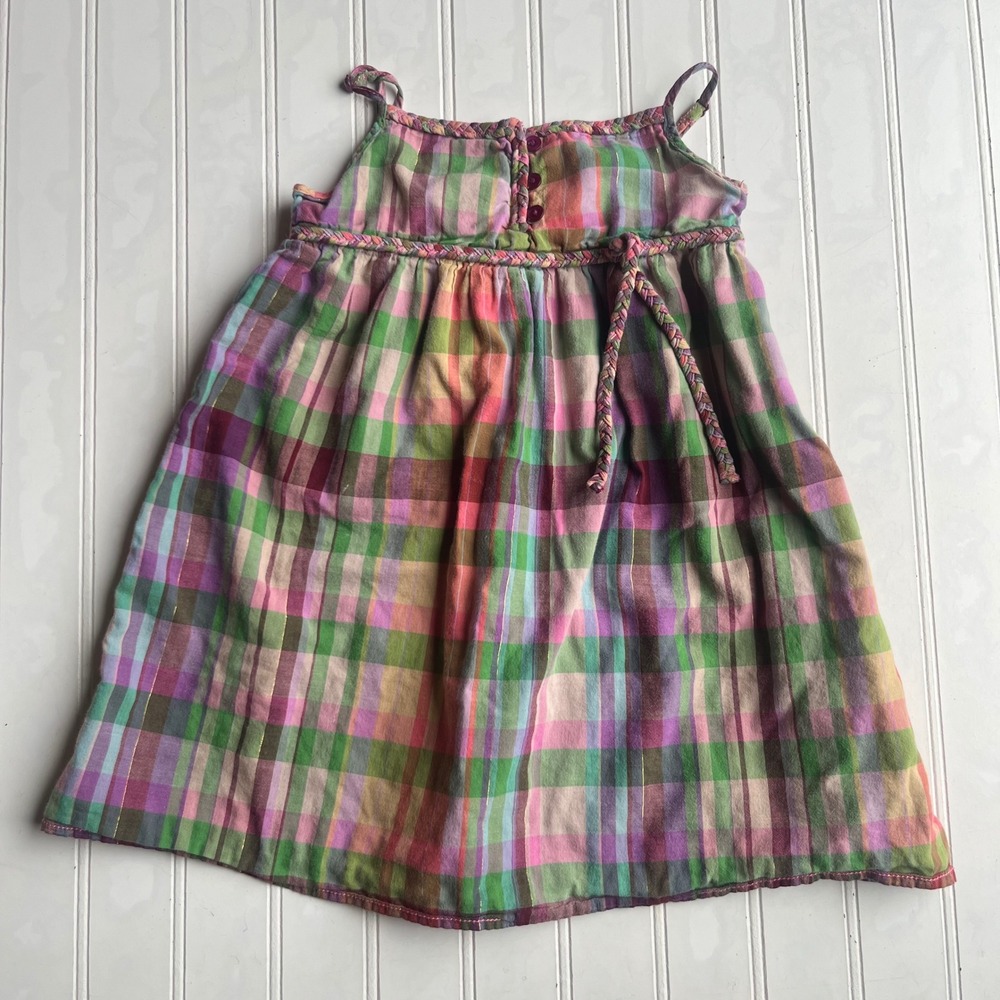 Gap Kids Girls Plaid Sundress Multi Color Braided Trim XS 4-5 Sleeveless